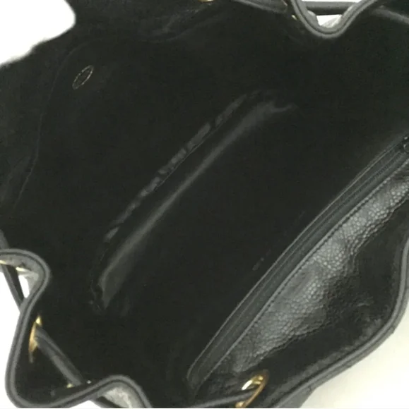 CHANEL Quilted Matelasse CC Logo Caviar Skin Chain Backpack Black - Picture 9 of 11